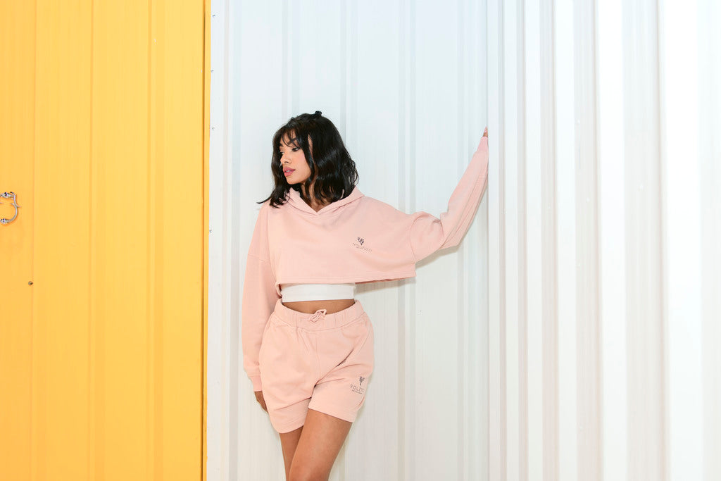 Coral Blush Nude Cropped Hoodie VOL VO